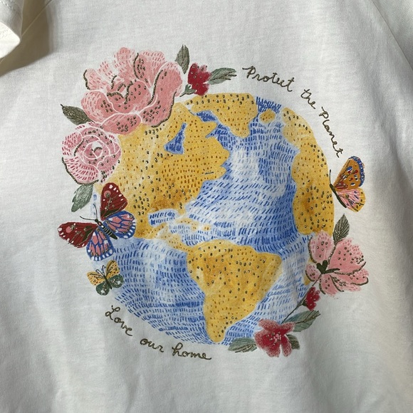 CARTERS NWT Girls Size 7 Split Sleeve T-shirt world globe cream yellow pink 🌎 - Picture 3 of 9